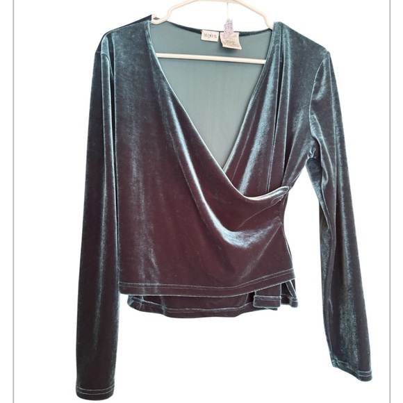 Mixit Teal Velvet Long Sleeve Wrap Top NWOT - Picture 1 of 4